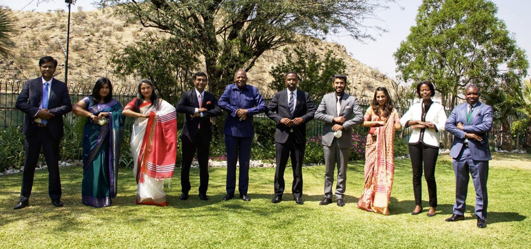 <p>On 3rd September, 2021, welcome the presiding officers of both houses of Namibian Parliament, Speaker of National Assembly Hon. Prof. Peter H. Katjavivi and Chairperson of National Council Hon. Lukas Sinimbo Muha and officials of two houses to India House in Windhoek.</p>
