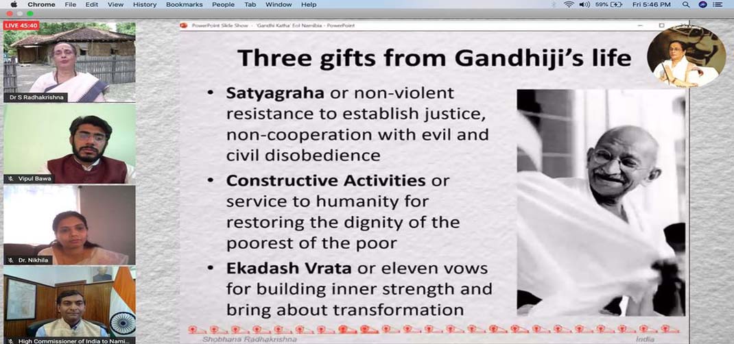 <p>Gandhi Katha by Dr Shobhana Radhakrishna hosted by the High Commission of India, Windhoek, Namibia</p>

